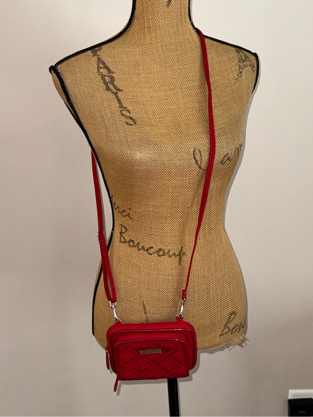 Vera Bradley All In One Square Crossbody RFID 3-in-1 Purse Wristlet Tango Red